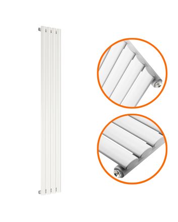 1600 x 236mm White Single Oval Tube Vertical Radiator 