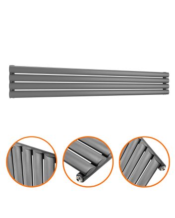 236mm x 1600mm Anthracite Single Oval Tube Horizontal / Landscape Radiator 