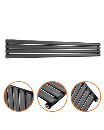236mm x 1600mm Black Single Oval Tube Horizontal / Landscape Radiator 