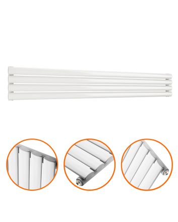 236mm x 1600mm White Single Oval Tube Horizontal / Landscape Radiator 
