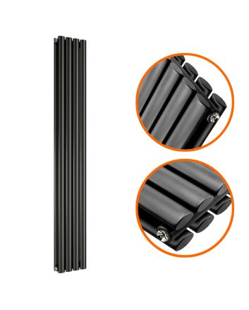1600 x 236mm Black Double Oval Tube Vertical Radiator 
