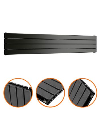 280mm x 1600mm Black  Double Flat Panel Horizontal / Landscape Radiator