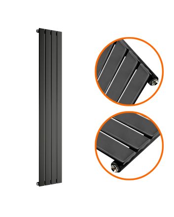 1600 x 280mm Black Single Flat Panel Vertical Radiator 