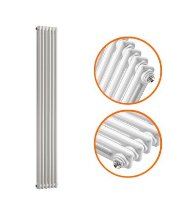 1500 x 293mm White Vertical Traditional 2 Column Radiator