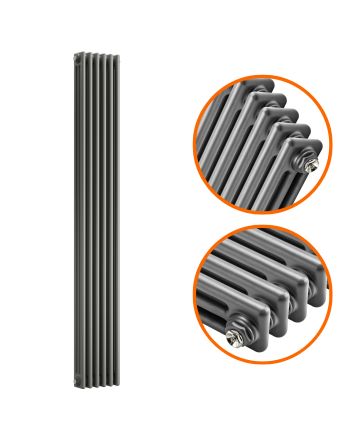 1500 x 293mm Anthracite Vertical Traditional 3 Column Radiator
