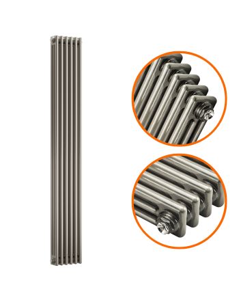 1500 x 293mm Raw Metal Lacquered Vertical Traditional 3 Column Radiator