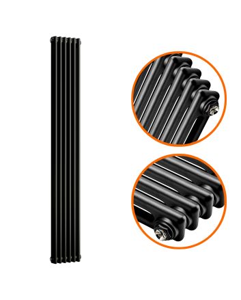 1500 x 293mm Black Vertical Traditional 2 Column Radiator