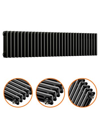 300 x 1508mm Black Horizontal Traditional 3 Column Radiator