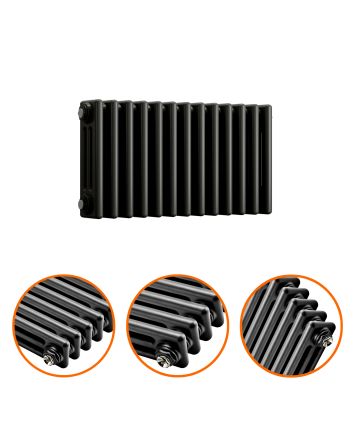 300 x 608mm Black Horizontal Traditional 3 Column Radiator