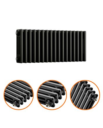 300 x 788mm Black Horizontal Traditional 3 Column Radiator