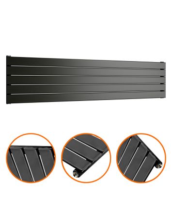 350mm x 1600mm Black Single Flat Panel Horizontal / Landscape Radiator