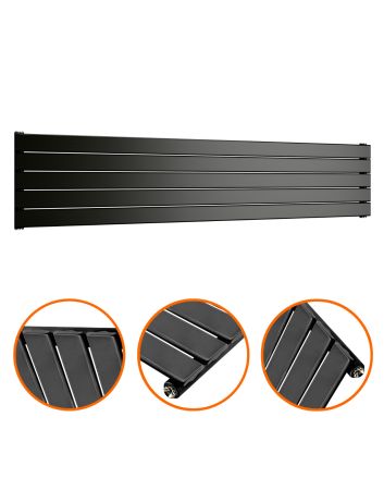 350mm x 1780mm Black Single Flat Panel Horizontal / Landscape Radiator