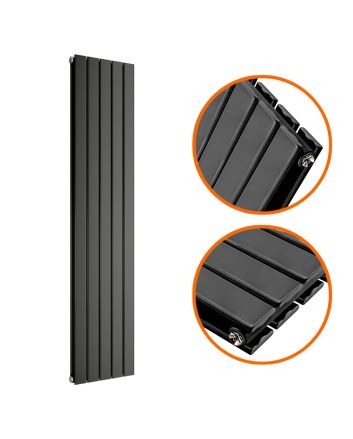 1600 x 350mm Black Double Flat Panel Vertical Radiator 