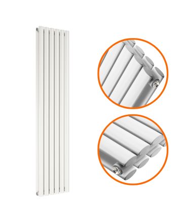 1600 x 354mm White Double Oval Tube Vertical Radiator 