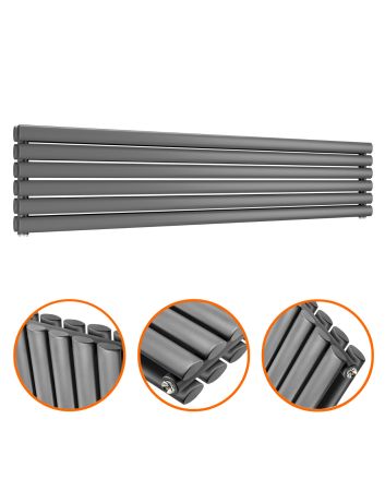 354mm x 1600mm Anthracite Double Oval Tube Horizontal / Landscape Radiator 