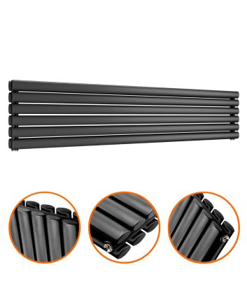 354mm x 1600mm Black Double Oval Tube Horizontal / Landscape Radiator 