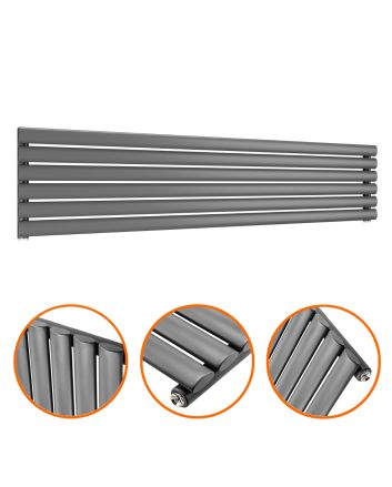 354mm x 1600mm Anthracite Single Oval Tube Horizontal / Landscape Radiator 