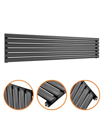 354mm x 1600mm Black Single Oval Tube Horizontal / Landscape Radiator 