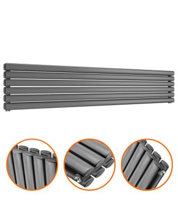 354mm x 1780mm Anthracite Double Oval Tube Horizontal / Landscape Radiator 
