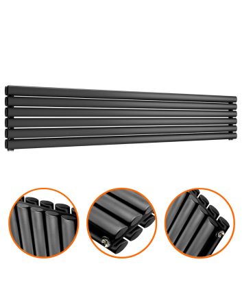 354mm x 1780mm Black Double Oval Tube Horizontal / Landscape Radiator 