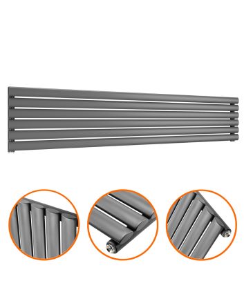 354mm x 1780mm Anthracite Single Oval Tube Horizontal / Landscape Radiator 