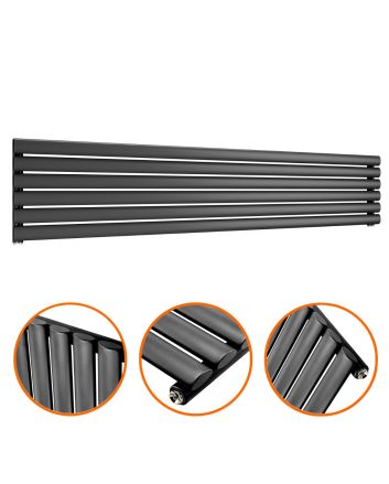 354mm x 1780mm Black Single Oval Tube Horizontal / Landscape Radiator 