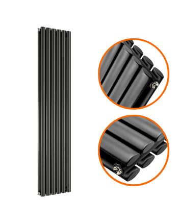 1780 x 354mm Black Double Oval Tube Vertical Radiator 