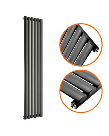 1780 x 354mm Black Single Oval Tube Vertical Radiator 