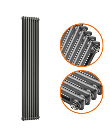 1500 x 383mm Anthracite Vertical Traditional 2 Column Radiator
