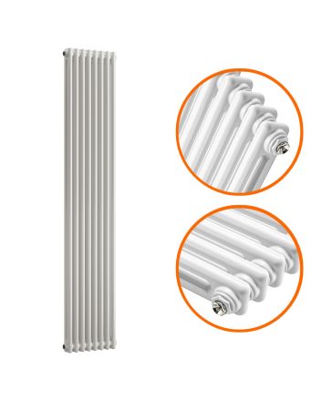 1500 x 383mm White Vertical Traditional 2 Column Radiator
