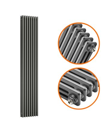 1800 x 383mm Anthracite Vertical Traditional 3 Column Radiator