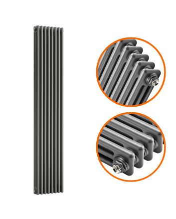 1500 x 383mm Anthracite Vertical Traditional 3 Column Radiator