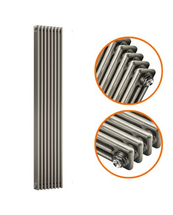 1500 x 383mm Raw Metal Lacquered Vertical Traditional 3 Column Radiator