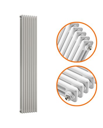 1500 x 383mm White Vertical Traditional 3 Column Radiator