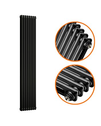 1500 x 383mm Black Vertical Traditional 2 Column Radiator