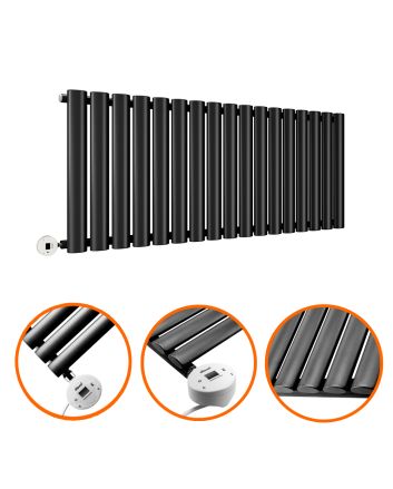 400 x 1000mm Electric Black Single Oval Panel Horizontal Radiator