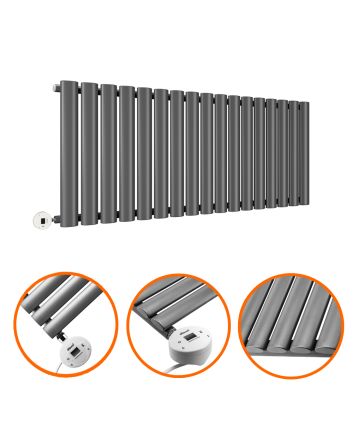 400 x 1000mm Electric Anthracite Single Oval Panel Horizontal Radiator