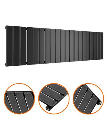 400 x 1400mm Black Single Flat Panel Horizontal Radiator 