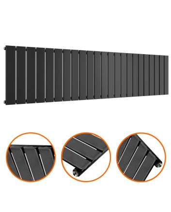 400 x 1610mm Black Single Flat Panel Horizontal Radiator