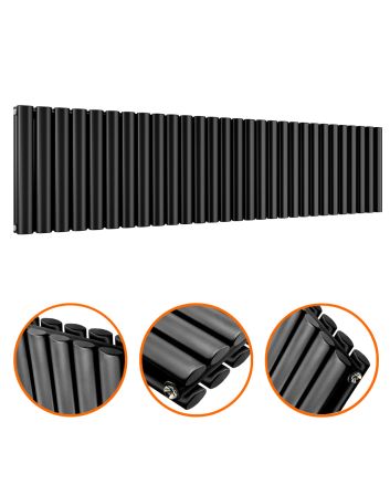 400 x 1652mm Black Double Oval Tube Horizontal Radiator