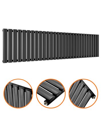 400 x 1652mm Black Single Oval Tube Horizontal Radiator