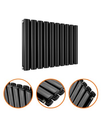 400 x 595mm Black Double Oval Tube Horizontal Radiator 