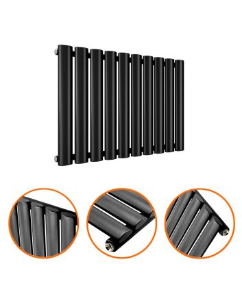 400 x 595mm Black Single Oval Tube Horizontal Radiator 