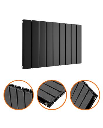 400 x 630mm Black Double Flat Panel Horizontal Radiator