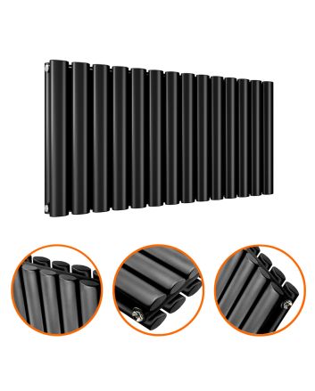 400 x 834mm Black Double Oval Tube Horizontal Radiator 
