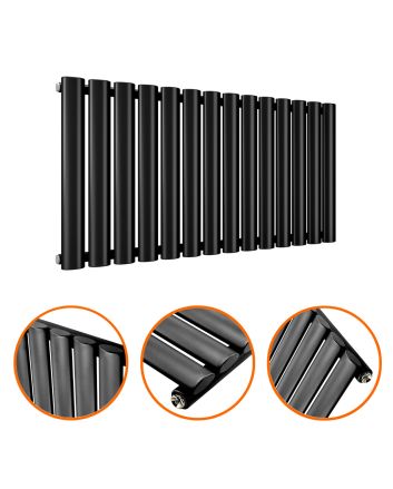 400 x 834mm Black Single Oval Tube Horizontal Radiator 