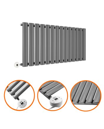 400 x 834mm Electric Anthracite Single Oval Panel Horizontal Radiator