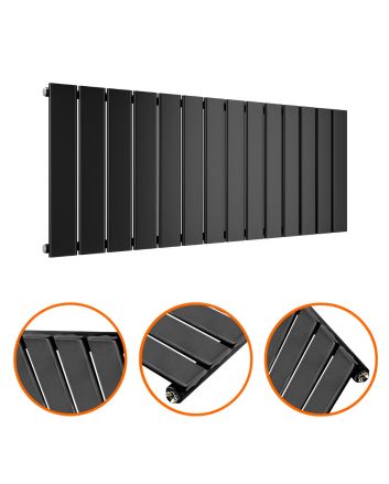 400 x 980mm Black Single Flat Panel Horizontal Radiator 