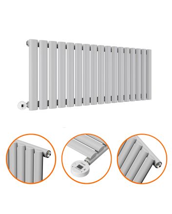 400 x 1000mm Electric Feather Grey Single Oval Panel Horizontal Radiator
