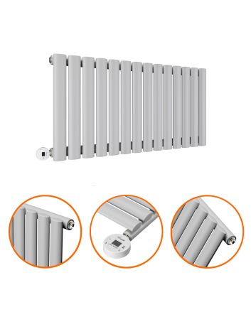 400 x 834mm Electric Feather Grey Single Oval Panel Horizontal Radiator